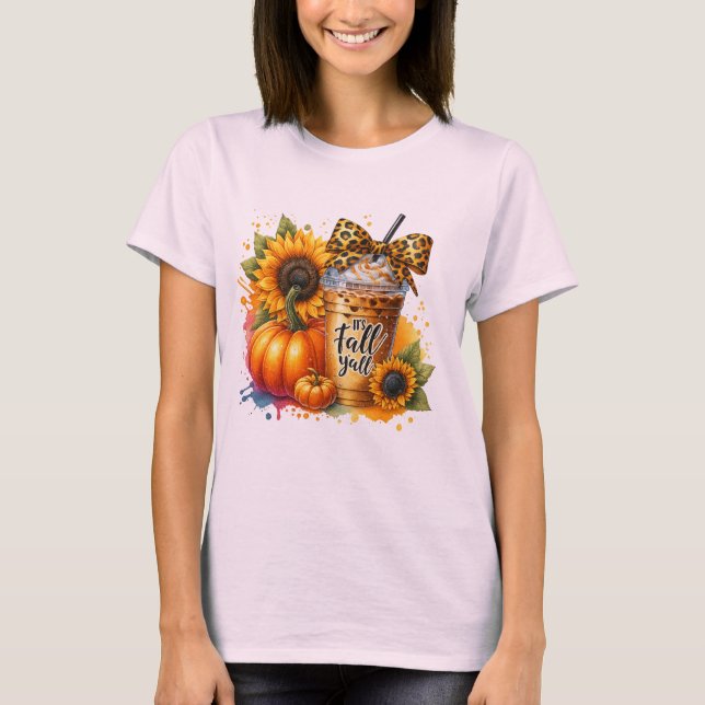 Camiseta Es el otoño - Café de vaca leopardo con calabazas (Anverso)