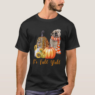 Camiseta Es Fall Y'all Bulldog inglés Leopard Pumpkin Fa