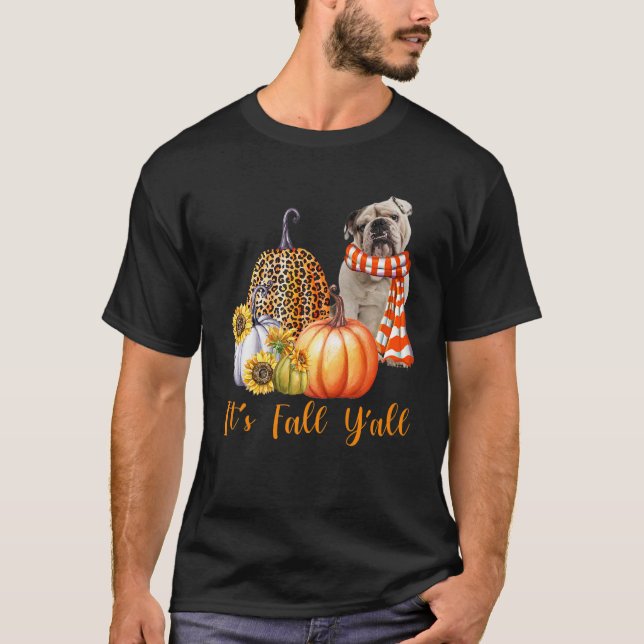 Camiseta Es Fall Y'all Bulldog inglés Leopard Pumpkin Fa (Anverso)