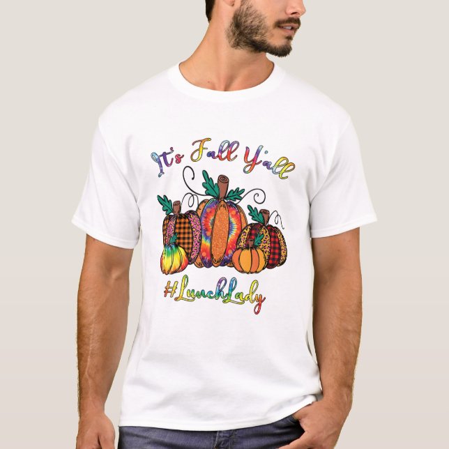 Camiseta Es Fall Y'all Pumpkins Lunch Lady Tie Dye Leopar (Anverso)