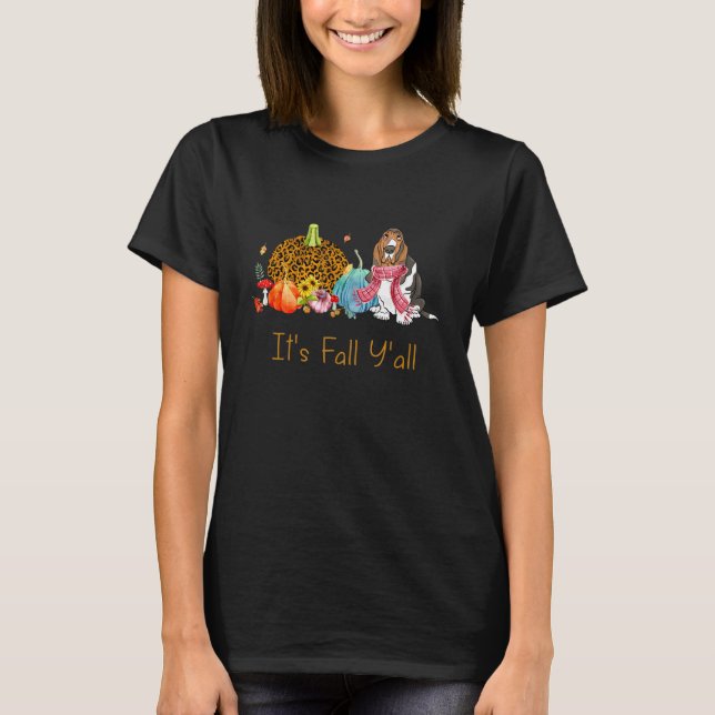 Camiseta Es Fall Y'Basset Hound Dog Fall Scarf Gracias (Anverso)