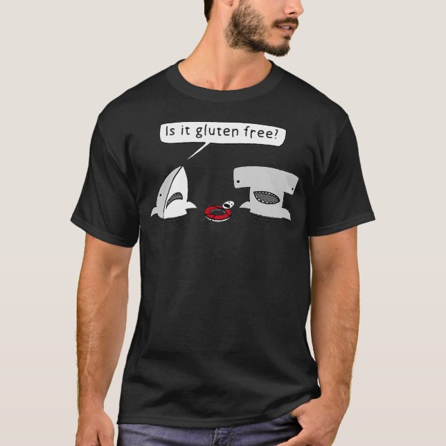 Camiseta ¿Es Gráfica Gluten Free Two Sharks?  (Anverso)
