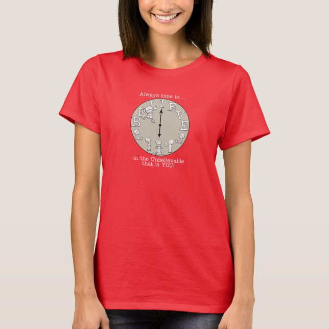 Camiseta Es hora de creer: pequeño chico y reloj (Anverso)
