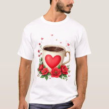 Es hora del café con taza y corazones rojos