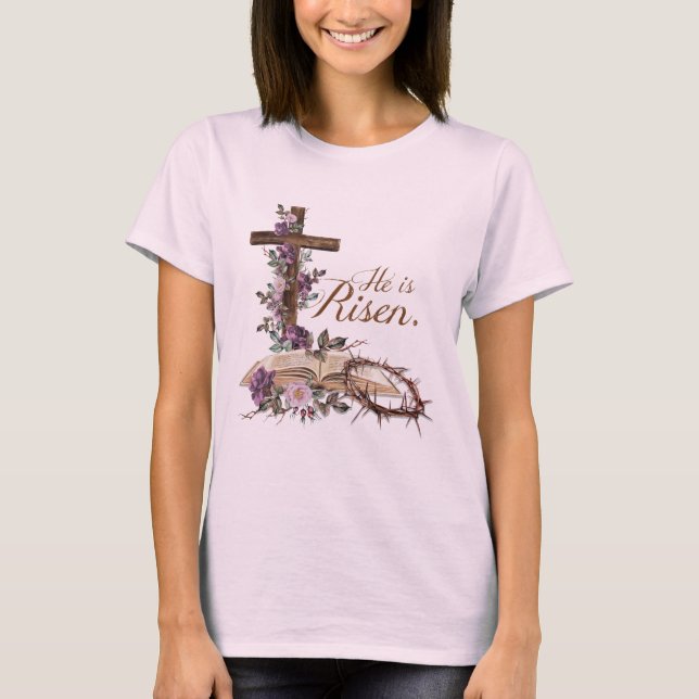 Camiseta Es la Cruz Floral de Risen con la Biblia (Anverso)