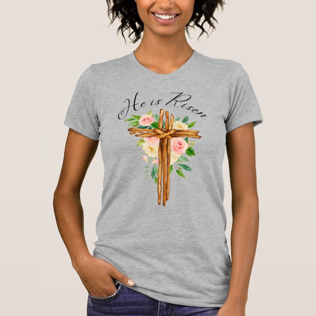 Camiseta Es la Cruz Rústica Floral de Risen (Anverso)
