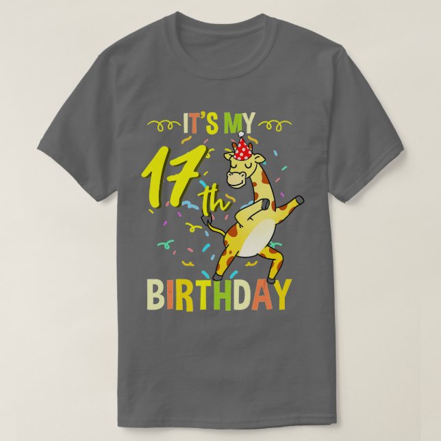 Camiseta Es la jirafa de mi cumpleaños número 17 - 1 (Diseño del anverso)