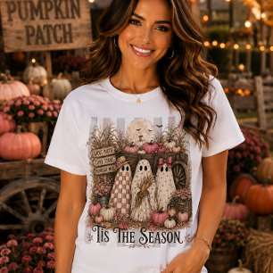 Camiseta Es La Temporada Fantasmas Lindos Parche de Calabaz