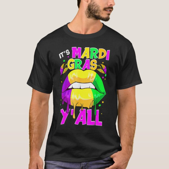 Camiseta Es Mardi Gras Y'all Mardi Gras Dripping Lips Col (Anverso)