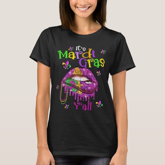 Camiseta Es Mardi Gras Y'all Violet Lip Lady Mask (Anverso)