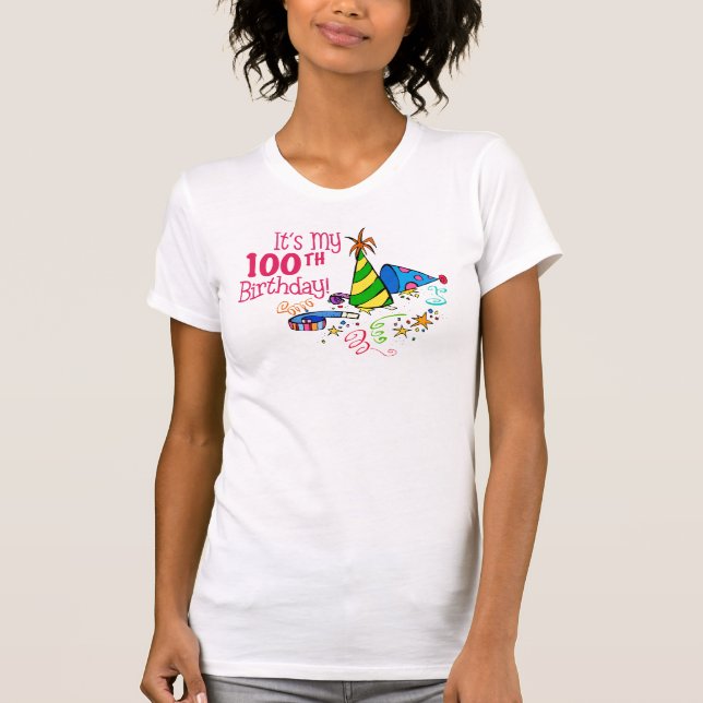 Camiseta Es mi 100o cumpleaños (los gorras del fiesta) (Anverso)