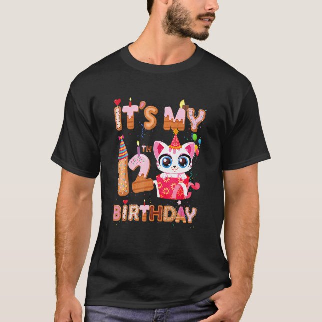 Camiseta Es Mi 12º Cumpleaños Chica Gato Cumpleaños 12 Años (Anverso)