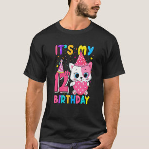 Camiseta Es mi 12h cumpleaños, Chica de gatos, cumpleaños,