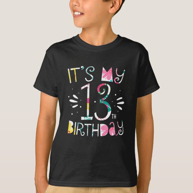 Camiseta Es mi 13° cumpleaños, floral tropical, de 13 años (Anverso)