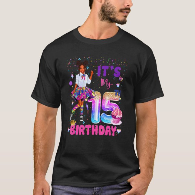 Camiseta Es mi 15º cumpleaños Chica negro afroamericano 1 (Anverso)