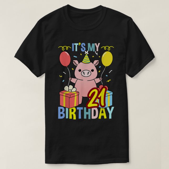 Camiseta Es mi 21er cumpleaños para el amante del cerdo (Diseño del anverso)
