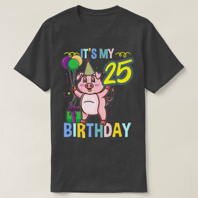Camiseta Es mi 25º cumpleaños Cute Pig Premium (Diseño del anverso)