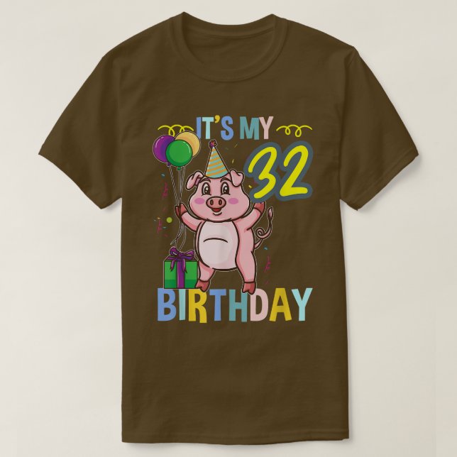 Camiseta Es mi 32 cumpleaños, cerdo 3336 (Diseño del anverso)
