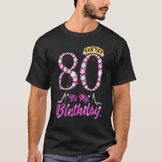 Camiseta Es mi 80 cumpleaños Reina Tiara zapatillas de 80 a (Anverso)