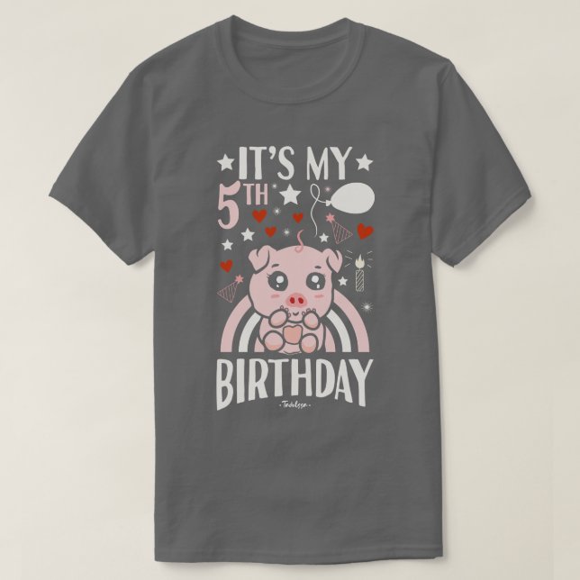 Camiseta Es mi cerdito de cumpleaños número 5 (Diseño del anverso)
