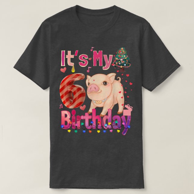 Camiseta es mi Chica de cumpleaños Pig Chicas de 6 años Pig (Diseño del anverso)