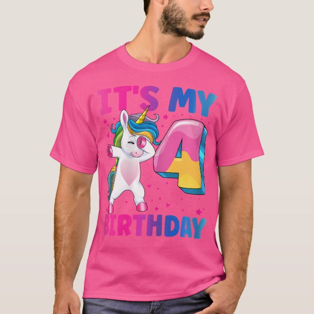 Camiseta Es Mi Cuarto Chica Unicornio De 4 Años (Anverso)