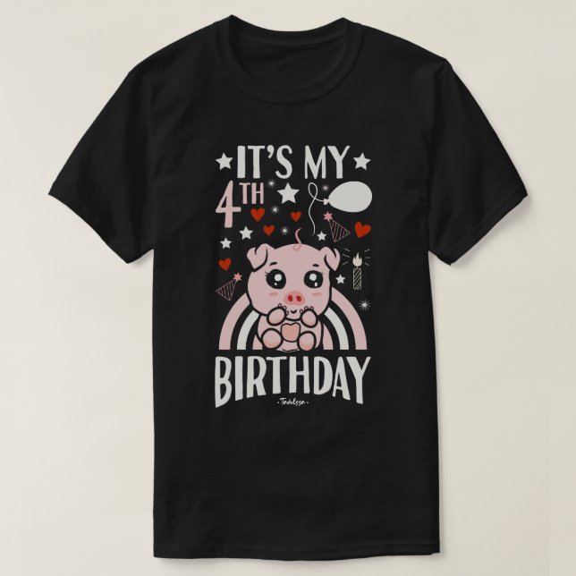Camiseta Es mi cuarto cumpleaños, cerdo (Diseño del anverso)