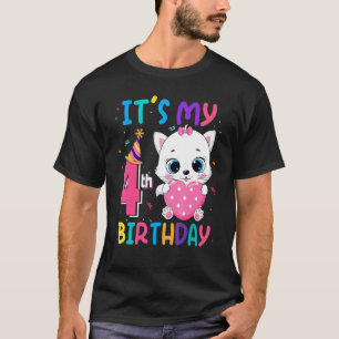 Camiseta Es mi cuarto cumpleaños, Chica de gatos, cumpleaño