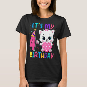 Camiseta Es mi cuarto cumpleaños, Chica de gatos, cumpleaño