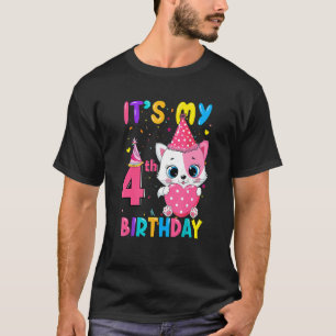 Camiseta Es mi cuarto cumpleaños, Chica, gato, cumpleaños,