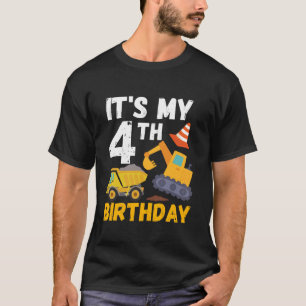 Camiseta Es mi cuarto cumpleaños construcciones camionetas 