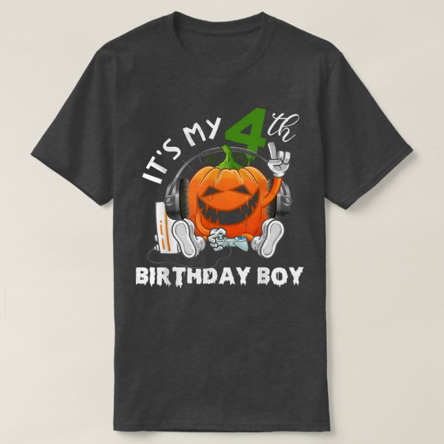 Camiseta Es mi cuarto cumpleaños Halloween Jack O Lantern (Diseño del anverso)
