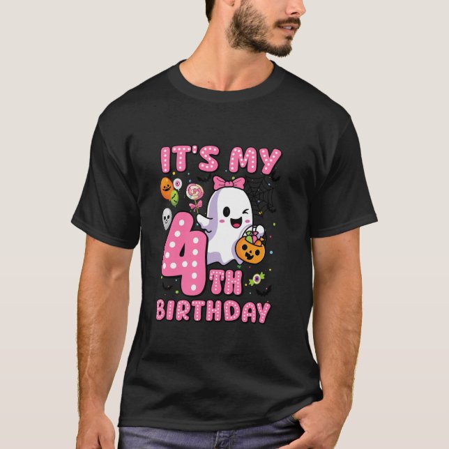 Camiseta Es mi cuarto cumpleaños Octubre Ghost Pumpkin Funn (Anverso)