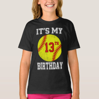 Camiseta Es Mi Cumpleaños 13 Niña Softbol 13 Años