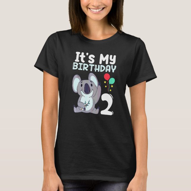 Camiseta Es mi cumpleaños 2 niños Fiesta tema Koala Birthda (Anverso)