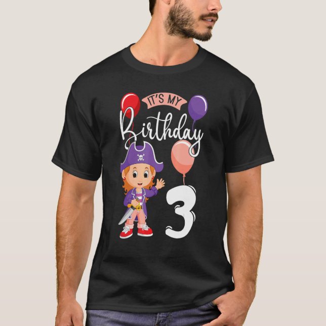 Camiseta Es mi cumpleaños 3 Fiesta pirata tema de cumpleaño (Anverso)