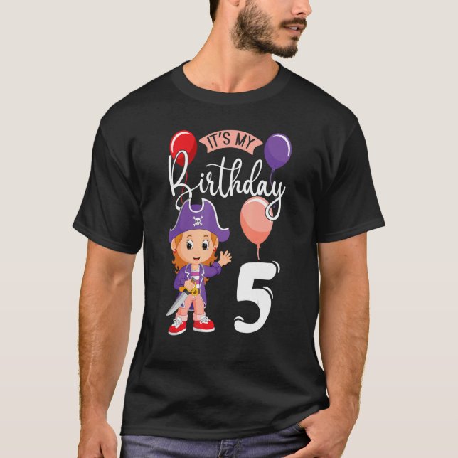 Camiseta Es mi cumpleaños 5 Fiesta pirata (Anverso)