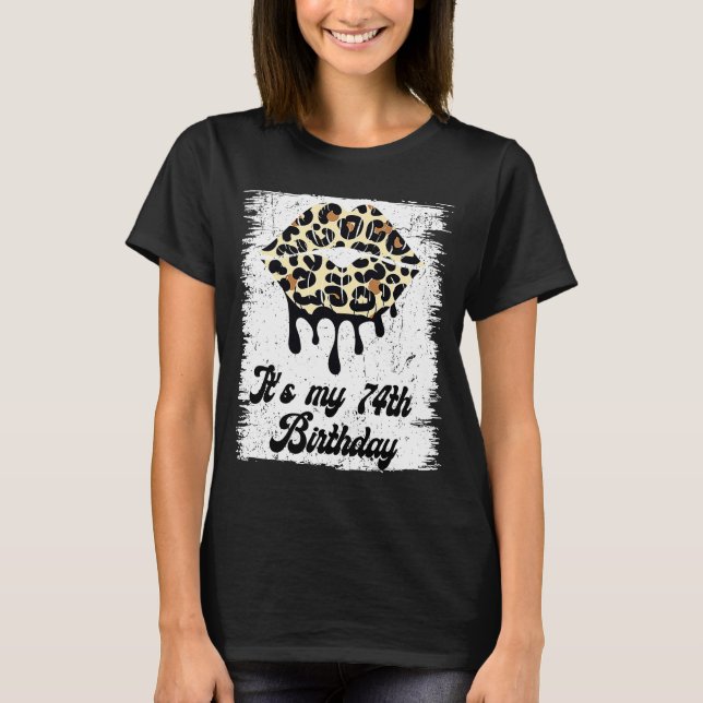 Camiseta Es mi cumpleaños 74 Leopard Print Lips Birthday Bi (Anverso)