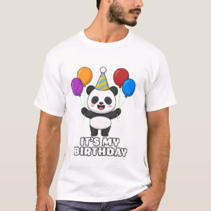 Camiseta Es Mi Cumpleaños Arte de Globo de Panda Lindo