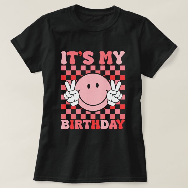 Camiseta Es mi cumpleaños - Arte sonriente retro (Diseño del anverso)