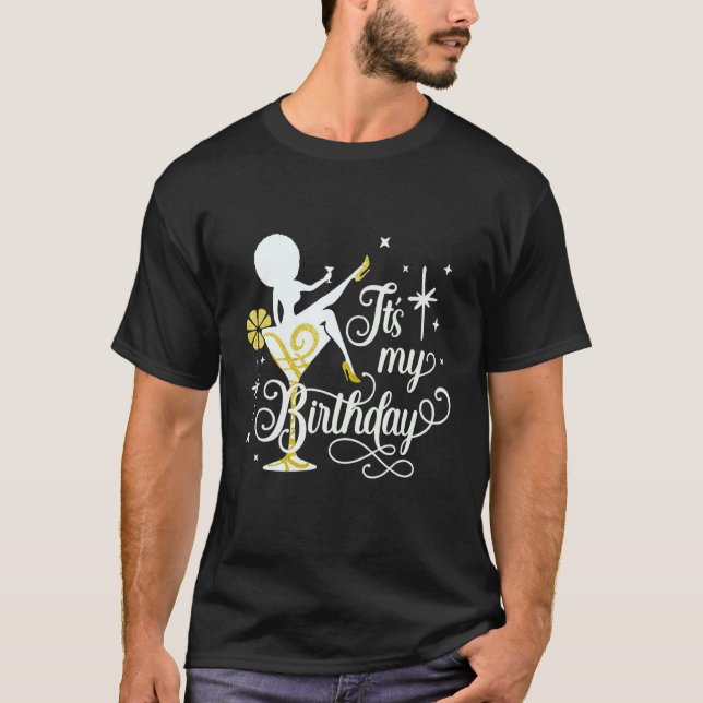Camiseta Es mi cumpleaños el talón de Chica afro con vidrio (Anverso)