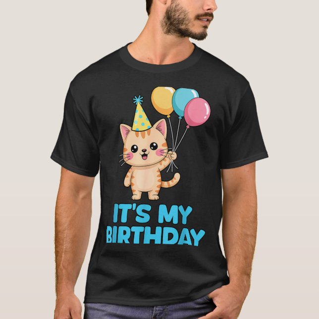 Camiseta Es Mi Cumpleaños Gato Kawaii  (Anverso)