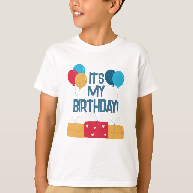 Camiseta Es mi cumpleaños Globos y Regalos (Anverso)