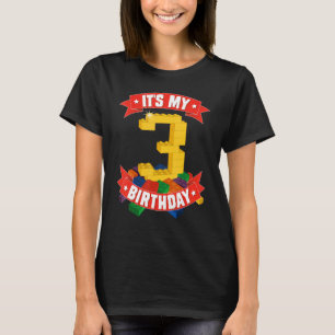 Camiseta Es mi cumpleaños, niños de 3 años construyendo blo