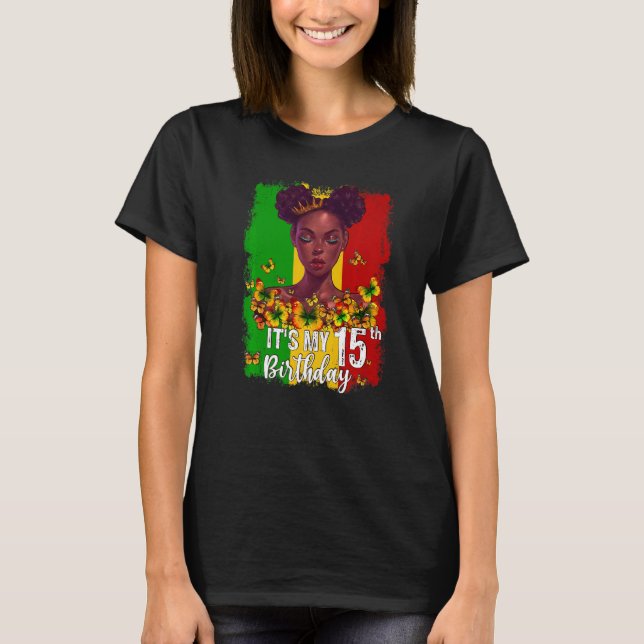 Camiseta Es mi cumpleaños número 15, Melanin negro de 15 añ (Anverso)