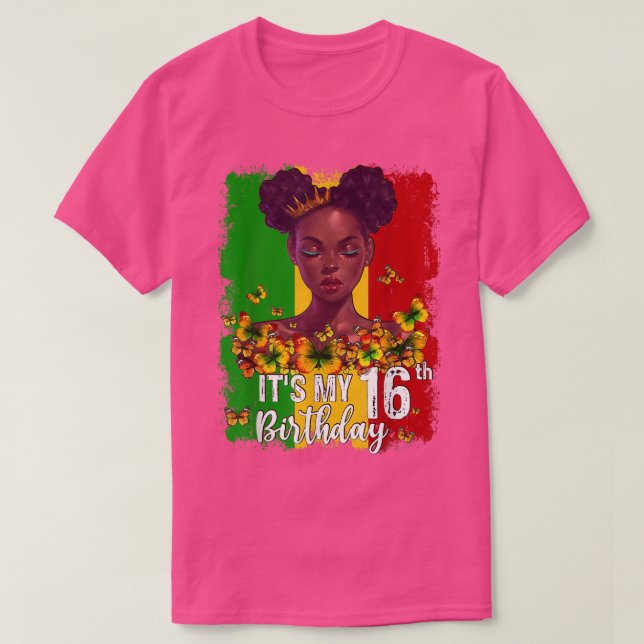 Camiseta Es mi cumpleaños número 16, Melanin negro de 16 añ (Diseño del anverso)