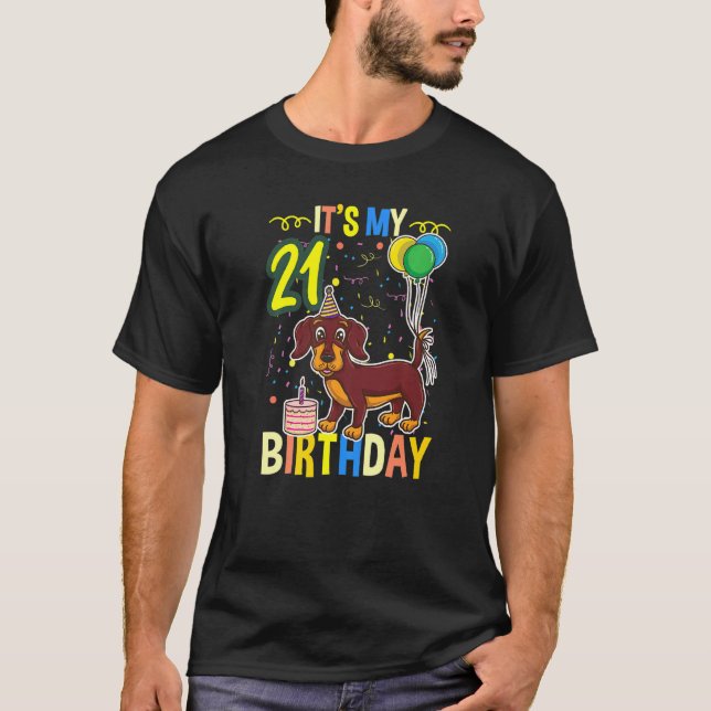 Camiseta Es mi cumpleaños número 21 Dachshund (Anverso)