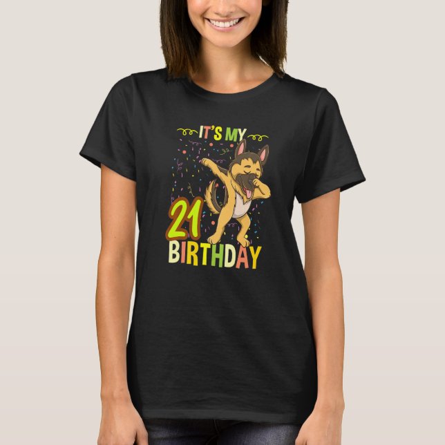 Camiseta Es mi cumpleaños número 21 de pastor alemán (Anverso)