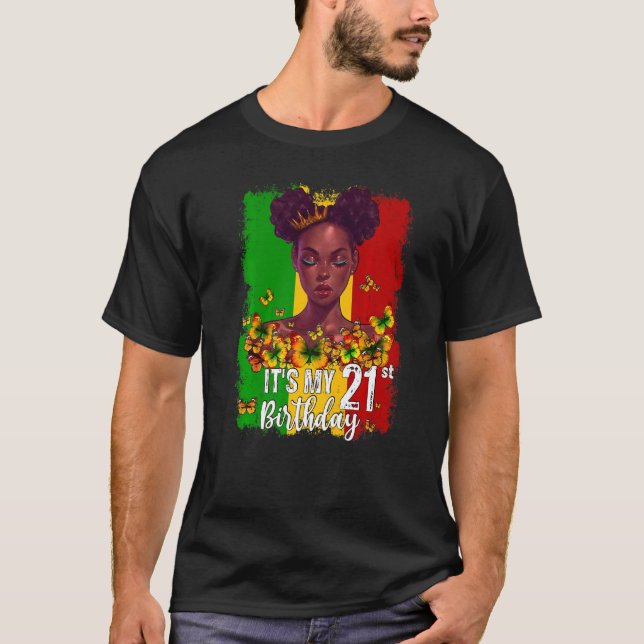 Camiseta Es mi cumpleaños número 21, Melanin negro de 21 añ (Anverso)