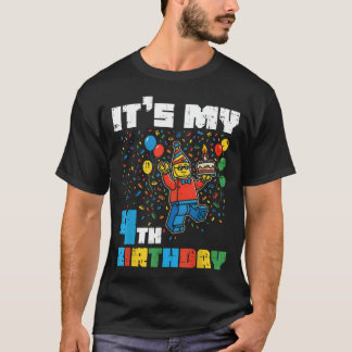 Camiseta Es Mi Cumpleaños Número 4 Bloques Hombre Ladrillos